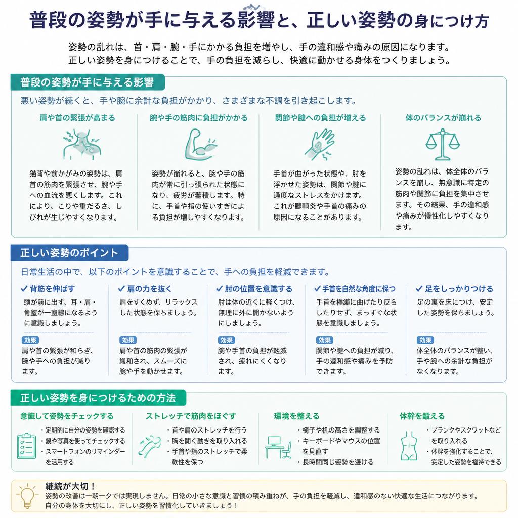3. 姿勢改善で手の負担を軽減