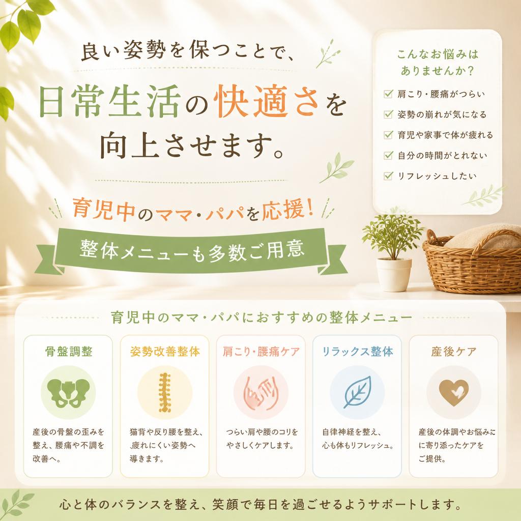 姿勢改善でさらに快適に