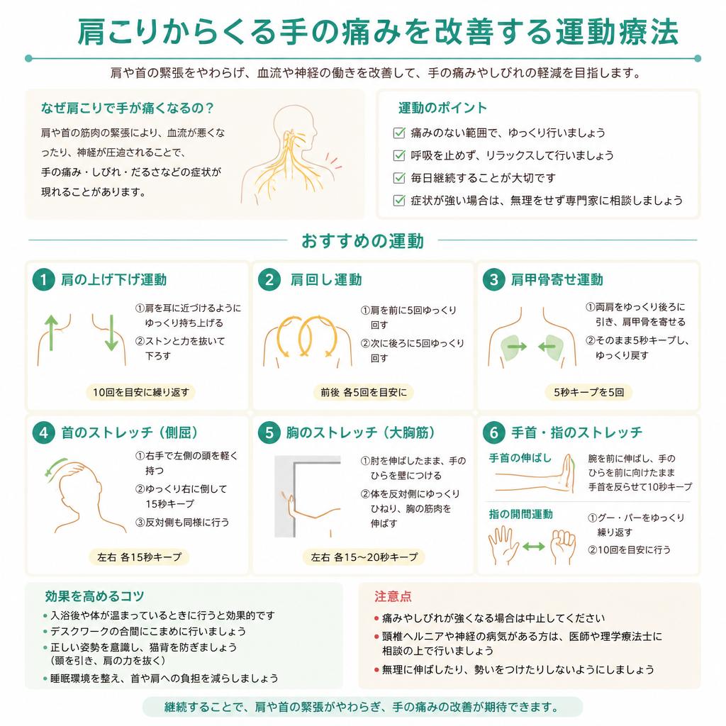 肩こりからくる手の痛みを改善する運動療法